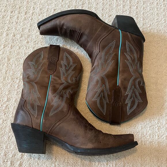 Ariat Round Up Bella Brown Western Leather Boots Size 8.5 - Picture 9 of 10